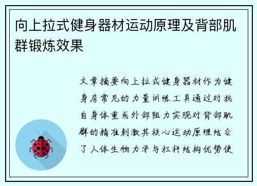 向上拉式健身器材运动原理及背部肌群锻炼效果