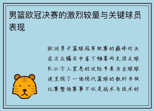男篮欧冠决赛的激烈较量与关键球员表现